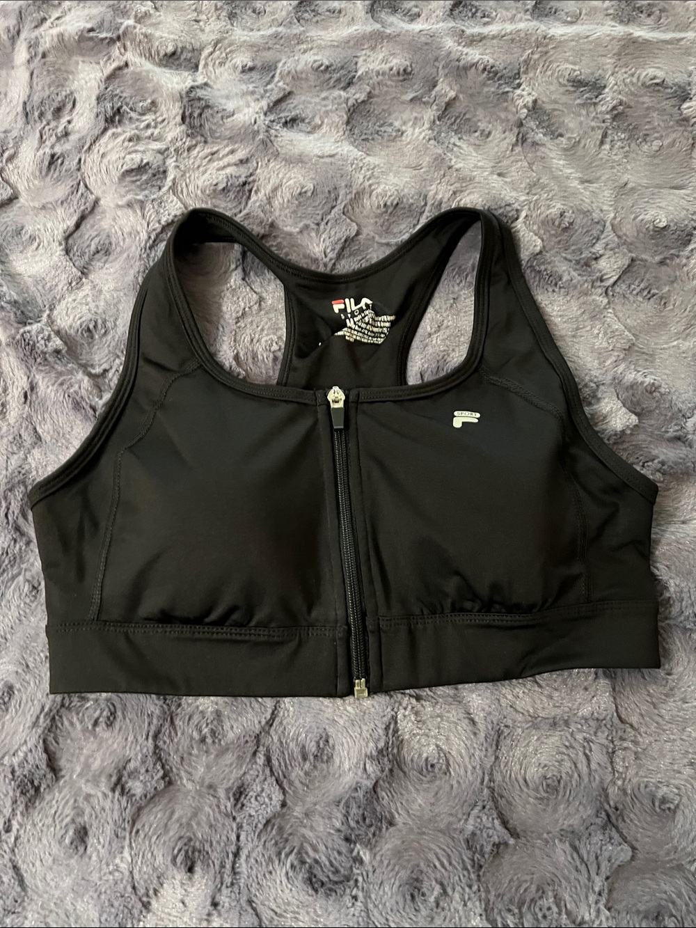 Fila Black Front-Zip Racerback Sports Bra